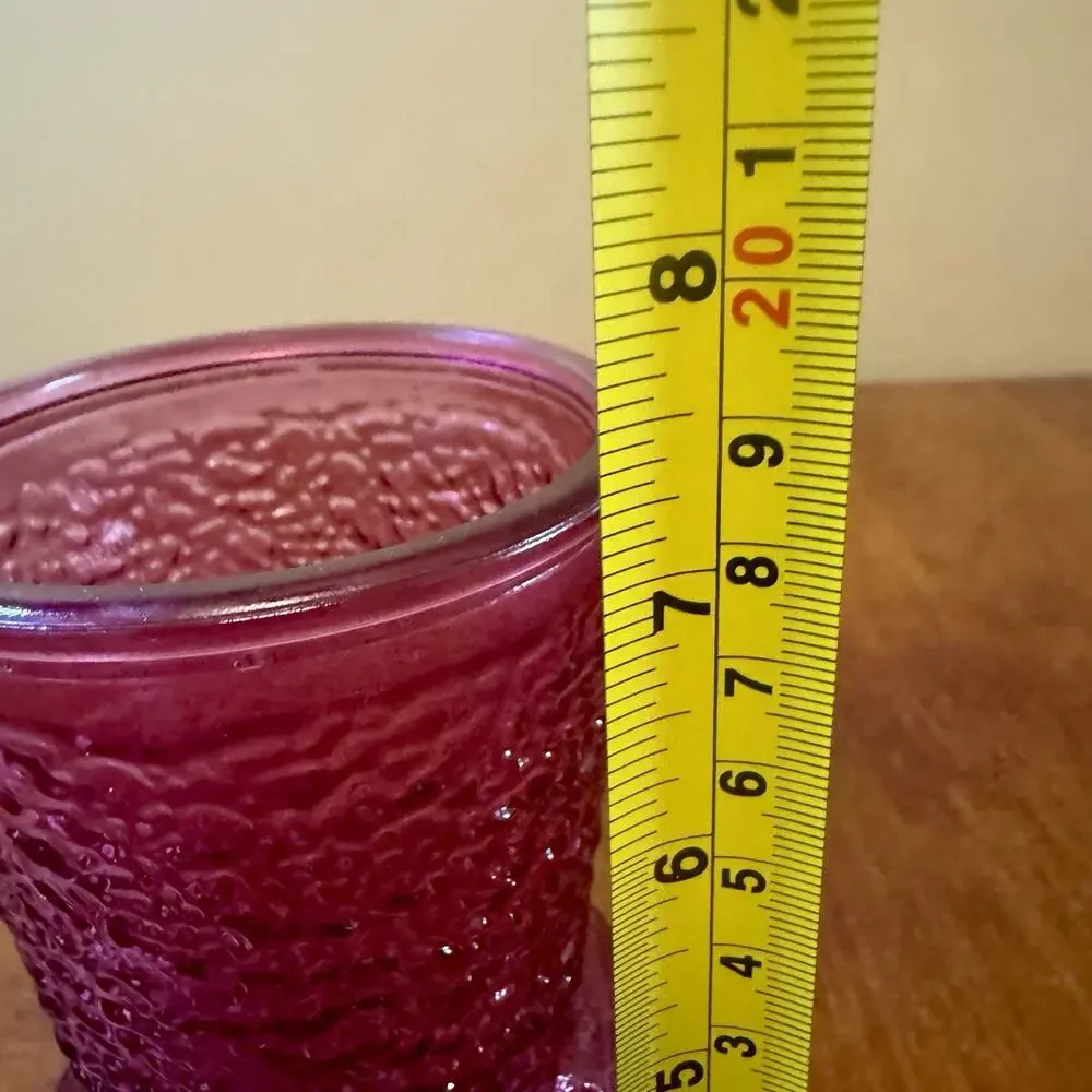 Vintage Cranberry Pink Textured Art Glass Vase Bulb Base 8” Made in China